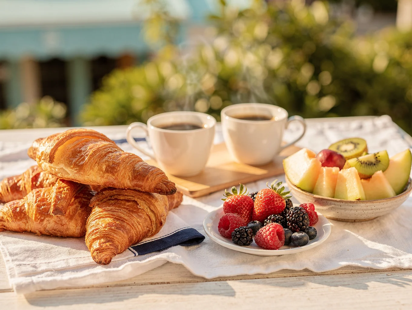 Friends laughing over brunch at a sunlit neighborhood café table
